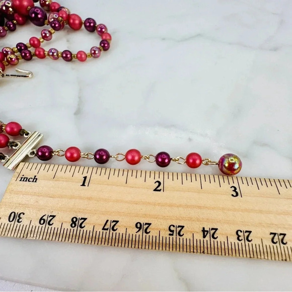 Vintage Japanese Beaded Necklace Glass 3 Strand Berry Purple Iridescent … - Picture 9 of 11